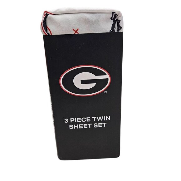 Georgia Bulldogs NIB 3 Piece Twin Sheet Set‎ 1 Pillowcase 1 Fitted1 Flat Sheet - Picture 2 of 7